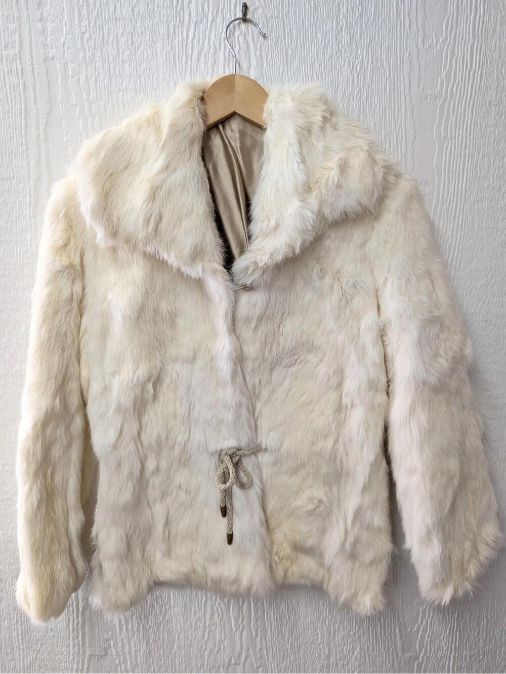 Vintage Cream Rabbit Fur Coat Jacket Mobwife Old Money Glam Size Small